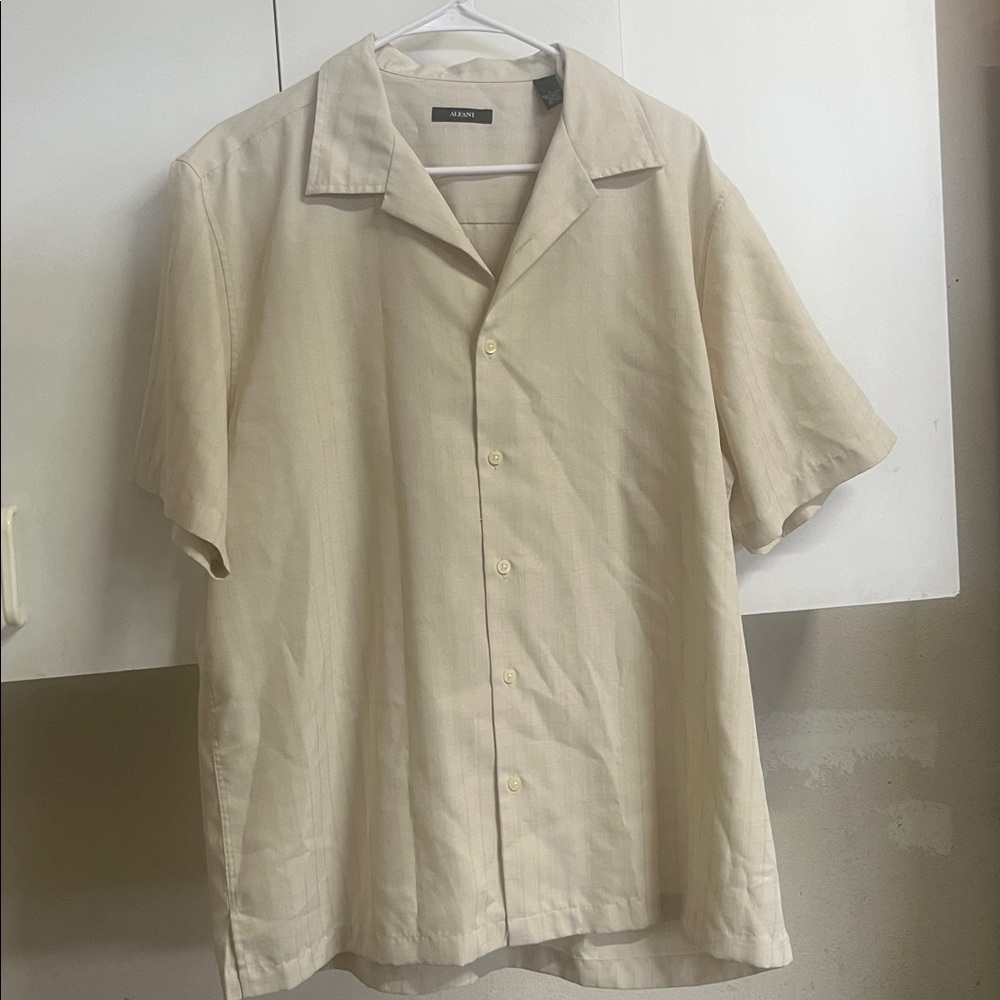 Alfani Beige Textured Short Sleeve Shirt